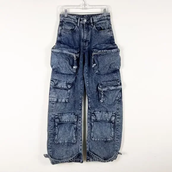 Zara Cargo Pocket Baggy Jeans Blue Size 29 - Picture 2 of 5